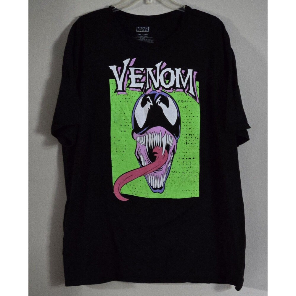 Marvel Venom TShirt Men 2XL Black Neon Green Bold Graphic Short Sleeve Comic Tee